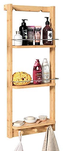 CASARIA® Duschregal Bambus Duschablage Hängeregal 3 Böden 3 Haken 70x29x10cm Regal Dusche Bad Hängend Holz