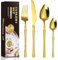 Home Safety Besteckset Golden, 24-teiliges Besteck Set mit Messer Gabel Löffel, Gemischte Tafelbesteck Set aus Edelstahl Hochwertige Spiegelpoliertes Design, Besteckkoffer Set mit Geschenkbox