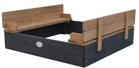 AXI Ella Sandkasten für Kinder, Anthrazit & Braun – 100 x 95 cm | Sandkasten für Kinder aus FSC-Holz mit Deckel & Bank