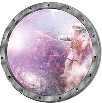 Sticker mural 3D Motif galaxie vaisseau spatial et hublot – Astronaute