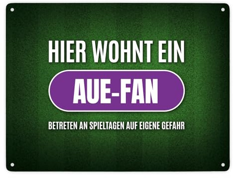 Hier wohnt ein Aue-Fan Metallschild XXL mit Rasen Motiv