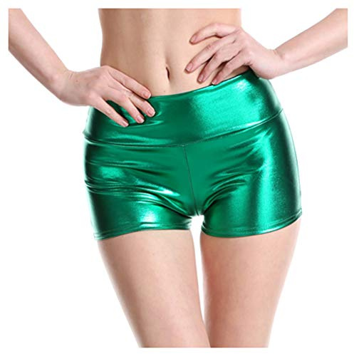 Raopuzi Damen Sexy Leder Shorts Metallic Glanz Hot-Pants Hohe Taille PU Lederoptik Kurze Hose Push up Lederimitat Kunstlederhose