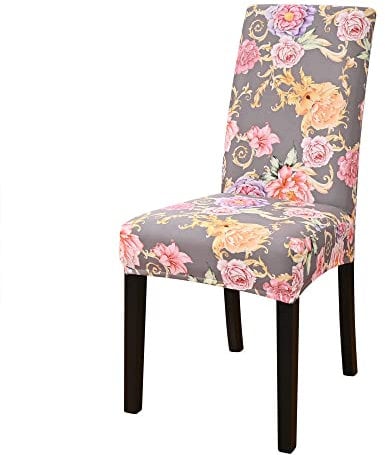 Freischwinger Hussen,Stretch-Stuhlbezüge European Retro Lila Rosa Pfingstrose Blumen Pflanzendruck Esszimmerstuhl Schonbezüge Abnehmbare Möbelschutz Sitzbezüge Für Hotel-Bankett-Hochzeit, 2 St