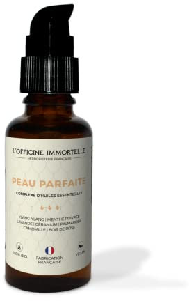 HUILE DE SOIN PEAU PARFAITE BIO | COMPLEXE D’HUILES ESSENTIELLES | HYDRATATION | HARMONIE DU TEINT | ANTI-AGE | YLANG YLANG, BOIS DE ROSE, GERANIUM