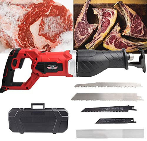 Meat Bone Saw Machine, Commercial Home Butchers Saw, 1050W Reciprocating Saw with Rotary Handle+/-180° Rotary Handle for Metal, Wood, Steel, PVC Pipe, Frozen Meat(Color:Red)