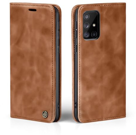 LBH Handyhülle für Samsung Galaxy A51 in Hellbraun mit Karten- und Geldfach Smartphone Hülle mit Standfunktion Flip Case Schutzhülle Magnetverschluss Vintage