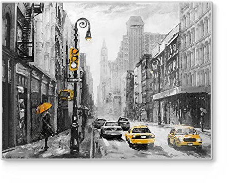 DEQORI Schneidebrett aus Glas | groß 40x30 cm | Motiv Gelbe Akzente auf Straße | Design Schneideplatte für Küche | Frühstücksbrett antibakteriell & rutschfest | Glasplatte & Servierplatte