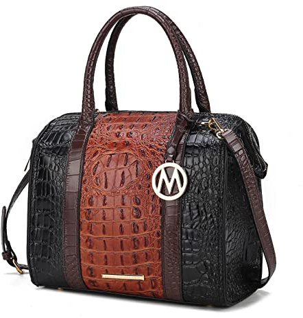 MKF Collection Umhängetasche für Damen, Krokodil-geprägtes veganes Leder, Tragegriff oben, Handtasche, Ember Cognac, Large