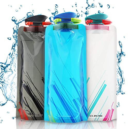 Aicharynic Faltbare Trinkflasche, 700ml Set von 3 Flexible Zusammenklappbare Wasserflaschen Wiederverwendbare Festival Faltbare Flasche für das Wandern, Abenteuer,Reisen
