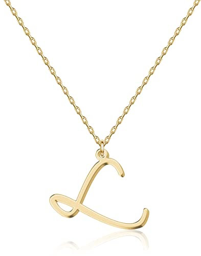 Halskette mit Initial in 18 Karat Gold L - Personalisierter Buchstaben-Schmuck für Frauen, handgefertigter Edelstahlanhänger, Geschenk für Geburtstag, Weihnachten, Abschluss, Valentinstag, Muttertag