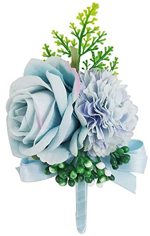 PTNKUIIY Hochzeit Braut Blumen Anstecker, Boutonniere Hochzeit Künstliche Ansteckblume Rose Blumen Anstecker Gästeanstecker Hochzeitsbrosche für Braut Brautjungfer Herren Damen-Blau