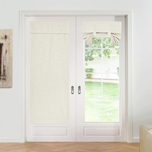 KGORGE 100% Blackout Linen Door Curtain for French Door Shades for Large Window Bedroom Living Room Kitchen Doorway Curtains Adhesive Top, W26 x L80 inches, Linen, 1 Panel
