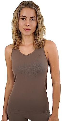 STARK SOUL Damen Sport Shirt Seamless - Racer - Tank Shirt, Deep Taupe, Größe: M-L