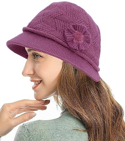Yutdeng Strickmütze Damen Hut Winter Fischerhut Blume Beanie Mütze Wintermütze Bucket Hat Winterhut Anglerhut Strickmützen für Damen Warme Wollmütze Damenmützen Winter Herbst,Rosa