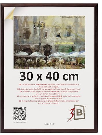3-B Bilderrahmen LUND - Dunkel Braun (Nussbaum) - 30x40 cm - Holzrahmen, Fotorahmen, Portraitrahmen mit Acrylglas