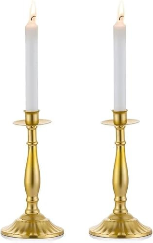 Vergoldete spitz zulaufende Kerzenständer 2er Set, Metall Eisen spitz zulaufende Kerzenständer für Kamin Esszimmer Tisch Home Decor, Gold - Set von 2