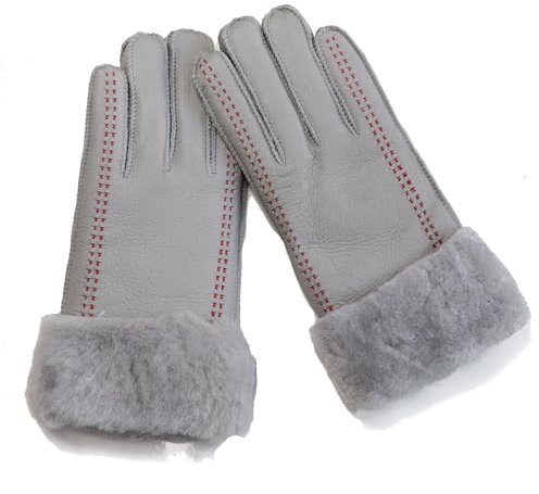 Woolous Lammfell Handschuhe Damen Winter, Wolle-Futter Thermo Schaffell FäUstlinge, Superwarme und Weiche Graue Winterhandschuhe für Kaltes Wetter, TäGlich
