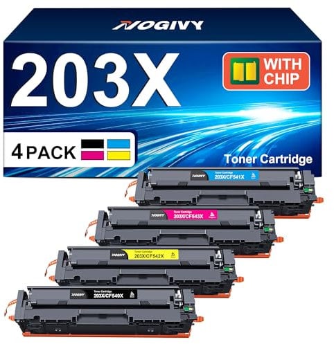 NOGIVY 203X 203A Toner Kompatibel für HP 203X 203A CF540X für Color Laserjet Pro MFP M281fdw M281fdn M280nw M281cdw M254dw M254nw M254dn CF541X CF542X CF543X (Schwarz Cyan Yellow Magenta, 4er-Pack)