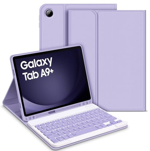 GOOJODOQ Funda con Teclado para Samsung Galaxy Tab A9 Plus 2023, Desmontable Español Ñ Teclado, Funda Protectora con Ranura de Lápiz para Galaxy Tab A9 Plus 11 2023 SM-X210/X215/X216, Púrpura
