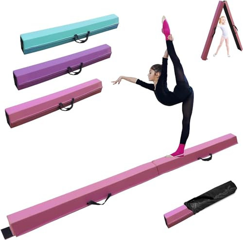 FCOUMY Schwebebalken Kinder 240cm Faltbarer Balken Turnen Balance Beam für Zuhause Training Klappbarer Schwebebalken Gymnastik Gymnastikbalken mit Rutschfestem Boden und Tragetasche