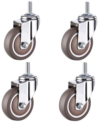 4 Stück Möbelrollen, Lenkrollen mit M12 Gewinde, 2,5 Zoll Hochleistungsrollen, leise TPE-Gummiräder, Geeignet für Bürostühle, Schränke und Trolleys