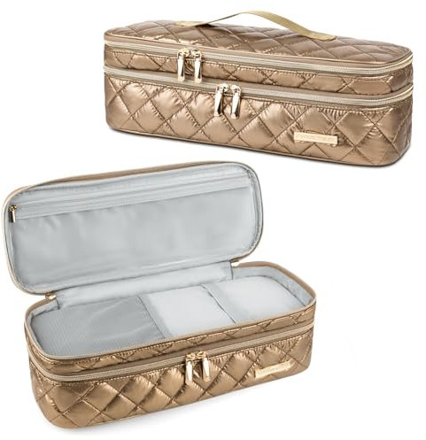 Travel Carrying Case for Hair Dryer Shark Flexstyle Dyson Airwrap, Double-Layer Hair Accessories Tools Storage Case for Revlon One-Step, Shockproof Protection Organizer Travel Carrier Bag, Gold