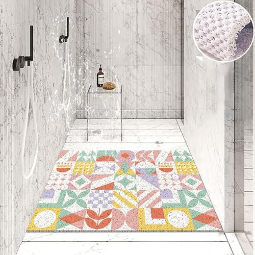 Pevfeciy Duschmatte rutschfest 80x100 cm Weich Komfort Sicherheits Duscheinlage Stilvolle und helle PVC Antirutschmatte dusche Mit Haken,Hohe Wasserdurchlässigkeit