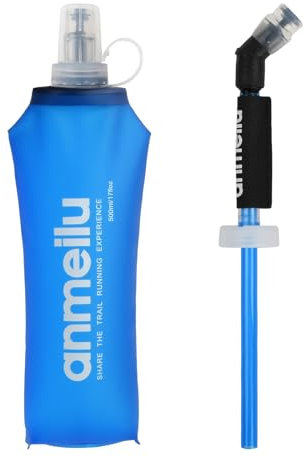 Anseom Gourde Souple, Gourde Sport Pliable Flasque Running avec Longue Paille Hydratation Flacon Bouteille d'eau pour Running Cycling Climbing Camping Randonnée Marathon (500ml)