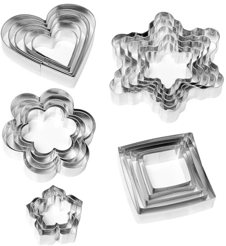 Neikafan 23 Pezzi Tagliapasta a Forma di Fiore Stampini per Biscotti Mini Taglia a Forma di Cuore, Stella, Quadrato, Fiore Coppapasta in Acciaio Inox Formine per Dolci a Forma di Fiore