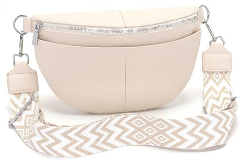 SOGYECS Bauchtasche Damen Beige 30CM Umhängetasche Damen mittelgroß Gürteltasche Crossbody Bag Damen Brusttasche Leder XL