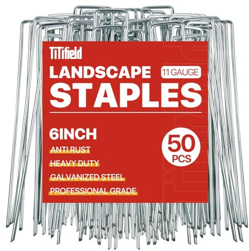 TiTifield Paquete de 50 estacas de jardín de 6 pulgadas – Grapas resistentes para paisajes con pasadores de lona de metal, estacas de tierra para césped, estacas de tienda de campaña y grapas de patio