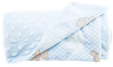 Babydecke Doppellagig 75cm x 100cm mit Bärenengel und Wolken Babyblau Motiv 1