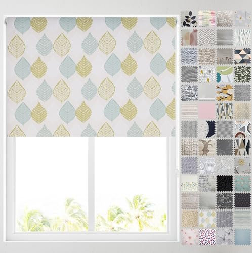 Barnes Blinds - Blackout Pattern Roller Blinds for Windows, Custom Cut to Size - Thermal Fabric Durable Fittings Easy Fit (Green Motif 91.5cm)