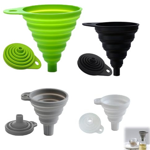 Embudo plegable, 4 piezas de embudo de cocina, juego de embudo de silicona portátil, embudo plegable para transferencia de líquidos (pequeño/medio/grande)