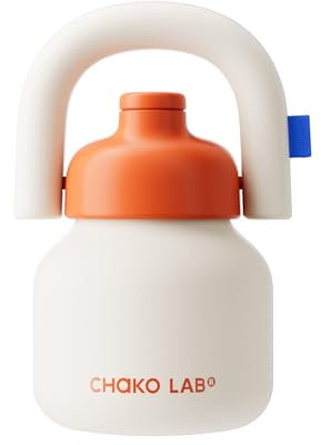 CHAKO LAB Water Bottle with Straw and Carry Handle | Wide Mouth Vacuum Insulated Stainless Steel Metal Bottles| Reusable, Leak-Proof & BPA Free | 1000ml White&O Range