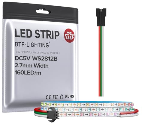 BTF-LIGHTING RGB IC 2.7mm extrem schmal LED-Band SMD0807 DC5V 5M 160LEDs