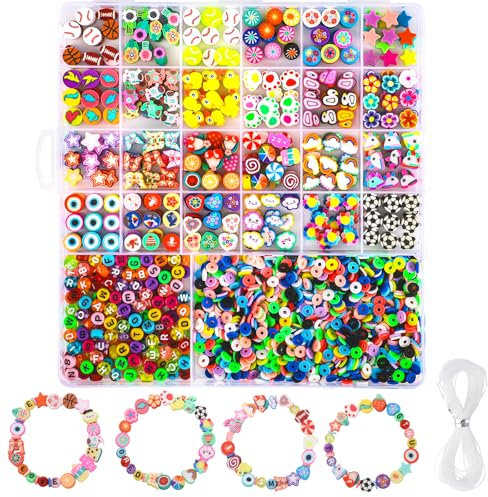 2460pcs Perlen zum Auffädeln Kinder, Schmuck Schnurset Armbänder Selber Machen 26 Stile Bunte Perlen für DIY Armbänder Halsketten Mädchen Kinder