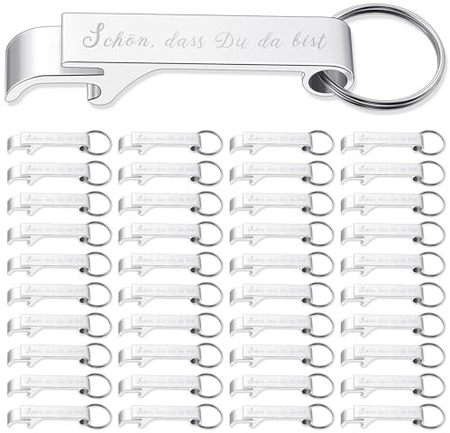 Geiserailie 40 Stück Flaschenöffner Schlüsselanhänger Bierflaschenöffner Bieröffner Kapselheber Schlüssel Flaschenöffner Anhänger Öffner für Hochzeit Taufe Gästegeschenke(Schön, dass Du da bist)