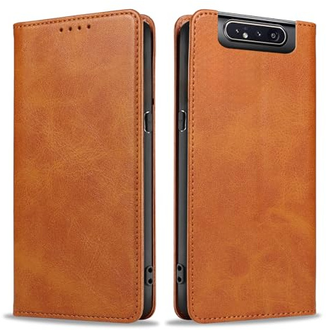 LBH Handyhülle Smartphone-Hülle für Samsung Galaxy A80 Klapphülle Magnetverschluss Kartenfächer Geldfach Standfunktion Case Etui Rundumschutz Schutzhülle Hellbraun
