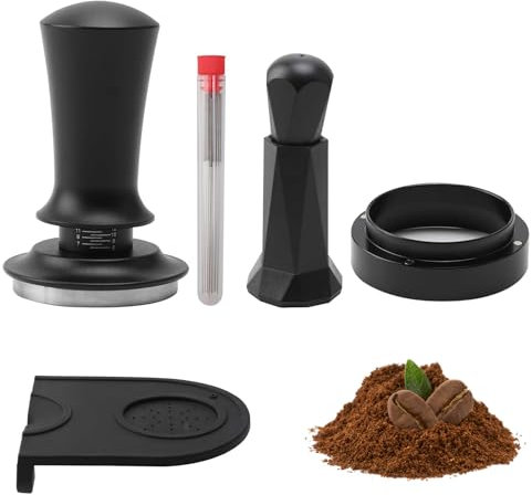 Fesatccoz Coffee Tamper, 53mm Espresso Tamper Set with WDT Tool, Dosing Funnel and Tamper Mat, Espresso Coffee Tamper