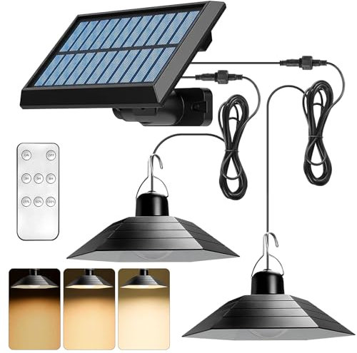 Lampe solaire LED avec télécommande, luminaire IP65, extérieur et intérieur, câble 3 m, double tête
