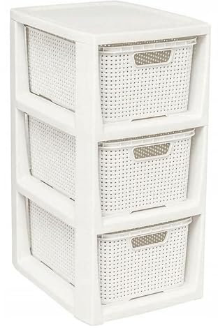 Storage Unit With Baskets Drawer Organizer Tower Cabinet 3 Sizes 2 Colors Rattan Storage Solution Modern Bathroom Laundry Bedroom Compact Multi-functional (White, 3 Baskets Unit)