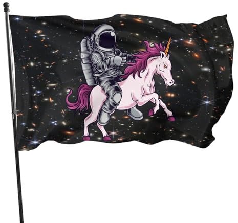 Astronauten-Einhorn-Flagge, 90 x 152 cm, für drinnen und draußen, mit Öse, dekoratives Schild für den Garten und den Hof