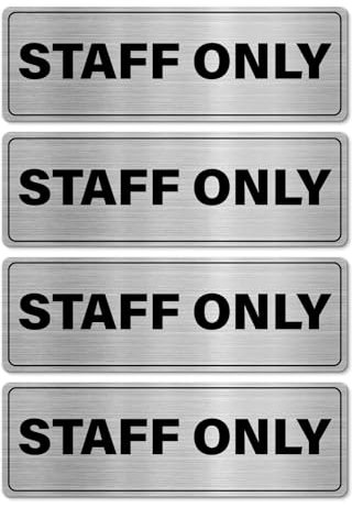 YIKIADA 4 PCS Staff Only Sign 76 x 220 mm Aluminum Warning Waterproof Reflective Self Adhesive Signal for Office Kitchen Restroom Door 4 PCS