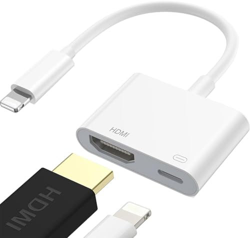 HDMI Adapter für iPhone [MFi Zertifiziert] 1080P Digital AV Bildschirm Konverter für iPhone/iPad, Plug & Play, Video & Audio Sync Kompatibel mit TV/HDTV/Monitor/Projektor kein Netzteil erforderlich