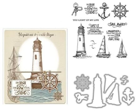 JIHFOHHA Leuchtturm Segelboot Stempel und Stanzschablonen für Karten Herstellung, Sommer Stanzen Stempel und Briefmarken Set für DIY Scrapbooking Fotoalbum Dekorativ