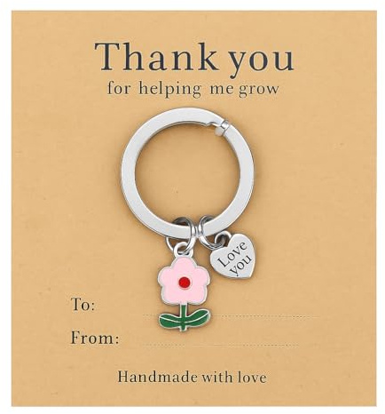 Porte-Clés Professeur Merci, Porte-Clef Fleur de Sac pour Femmes | Cadeaux de Porte-Clé Remerciement ave une Décoration de Fleur Rose et de Cœur Pour Professeurs Filles