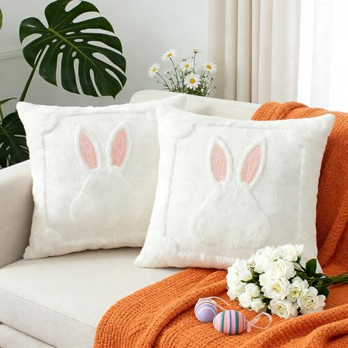 2er Set Kissenhülle Ostern,40x40 cm Osterhasen Kissen,Osterhase Samt Kissenbezüge,Zierkissenbezug Ostern Deko,Kissenhülle Wohnzimmer Osterdeko,Sofakissen Hasen für Sofa Sessel Zuhause Schlafzimmer