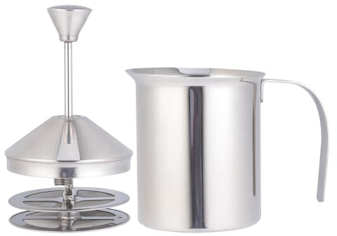 TOYANDONA Milchaufschäumer aus Edelstahl 800 Ml Manuell mit Doppel Sieb für Dicken Milchschaum Kaffeezubehör für Zuhause und Café