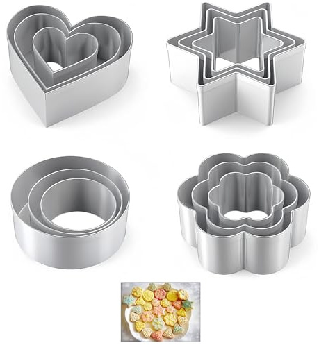 Emporte Piece,12 Pcs Emporte Pièce en Acier Inoxydable Formes Cœur Fleur Étoile Rond Moule à Biscuits pour Pâtisserie Sablé Gâteau Cookies Patisserie Orientale pour Noël Eid Mubarak